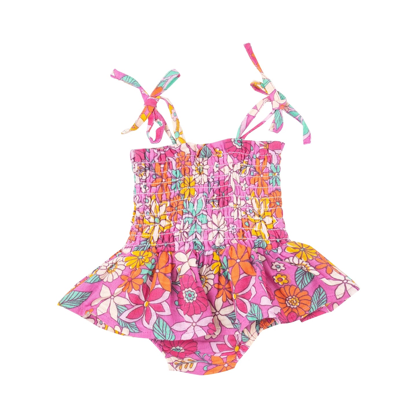 Angel Dear Tropical Retro Floral Smocked Bubble Skirt with Tie Straps