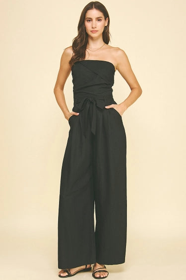 Pinch Tube Jumpsuit w/ Belt - Blk