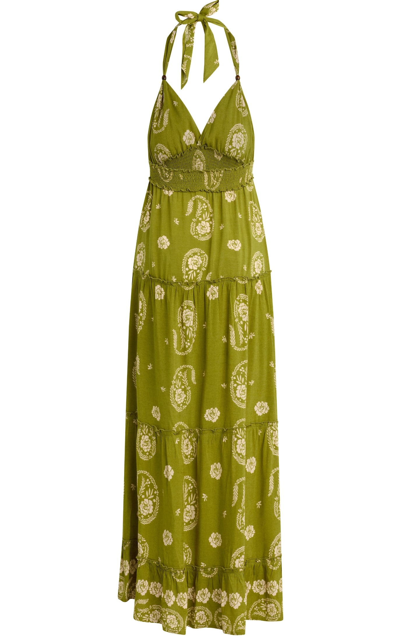 Bila 77 Elden Halter Maxi Dress - Green Paisley