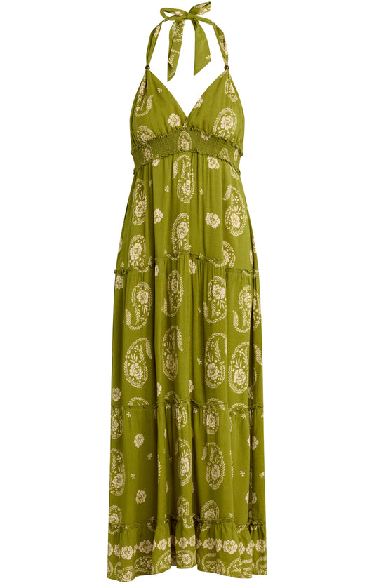 Bila 77 Elden Halter Maxi Dress - Green Paisley