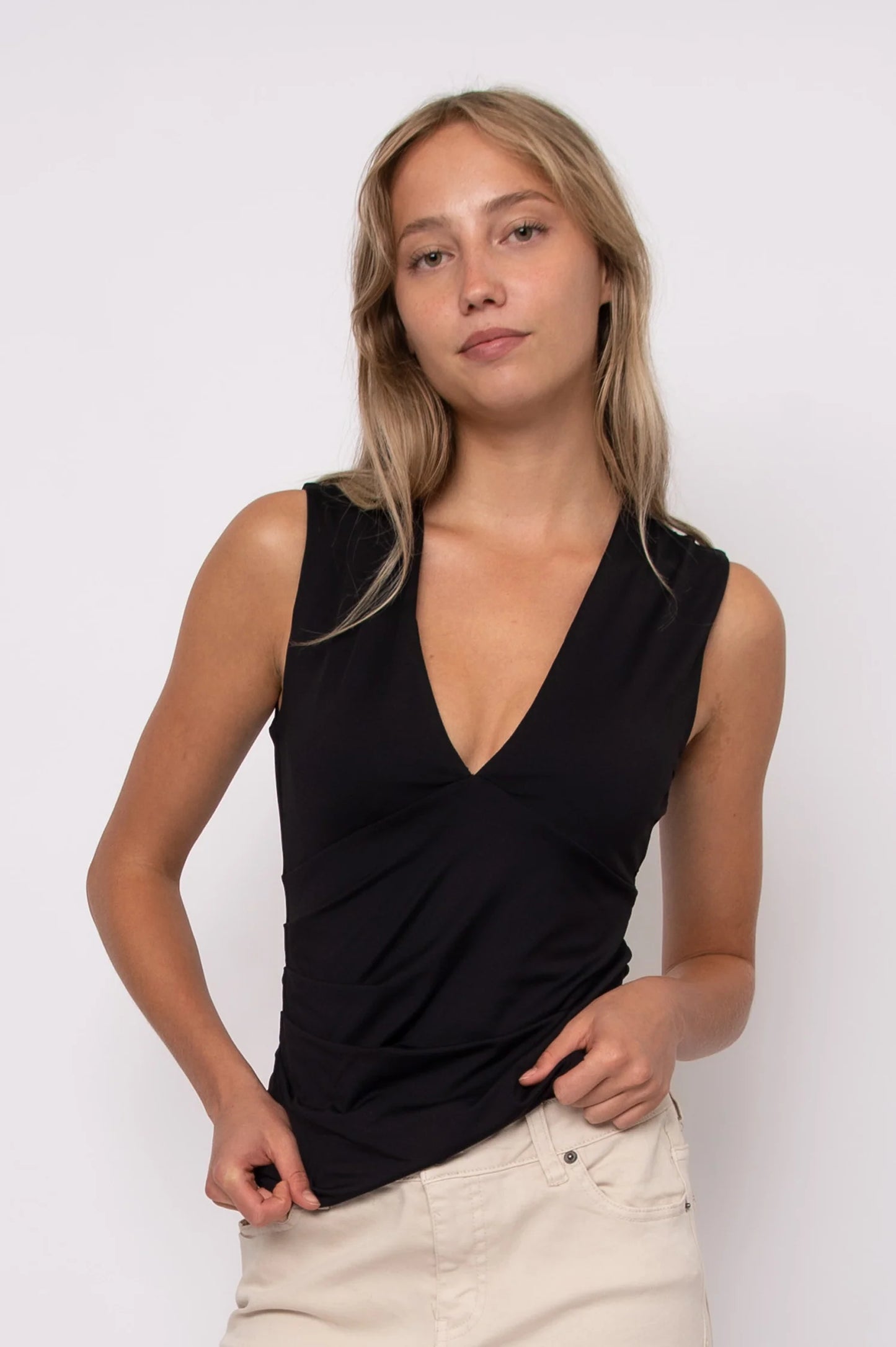 RD Style Claudette Signature Sleeveless V-Neck Black Top