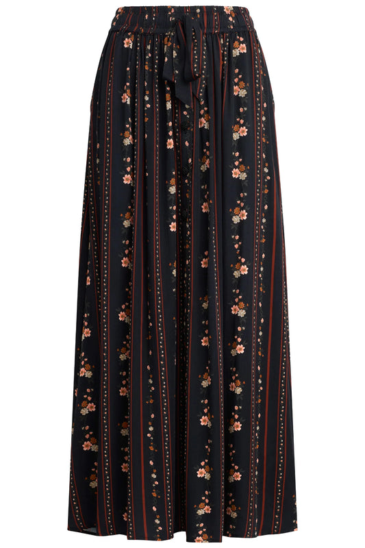 Bila 77 Via Niccola Elastic Tie Waist Maxi Black with Red Flowers Skirt
