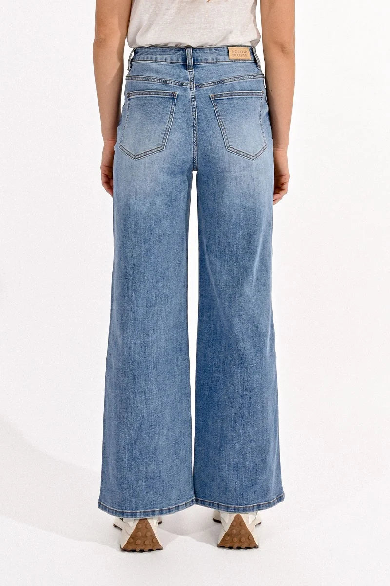 Molly Bracken High Waisted Wide-Leg Jeans - Denim Blue