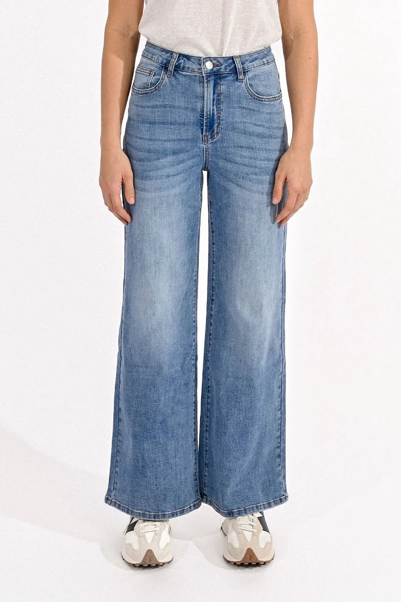 Molly Bracken High Waisted Wide-Leg Jeans - Denim Blue