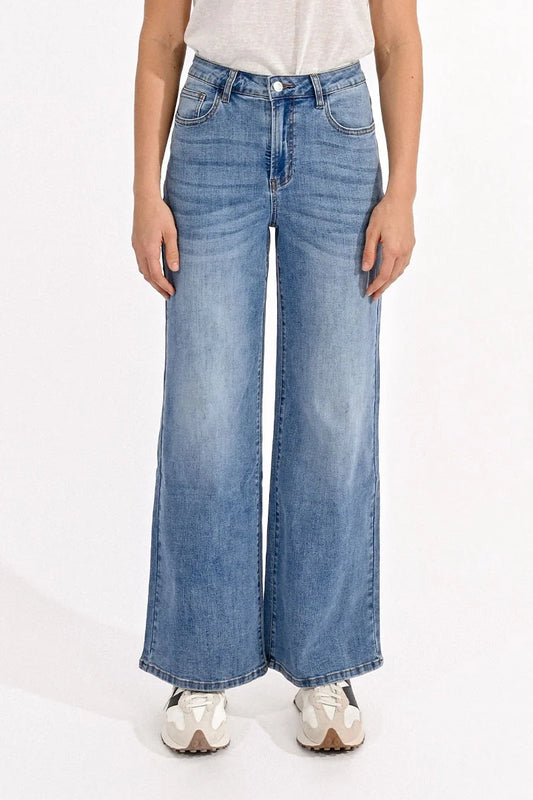 Molly Bracken High Waisted Wide-Leg Jeans - Denim Blue