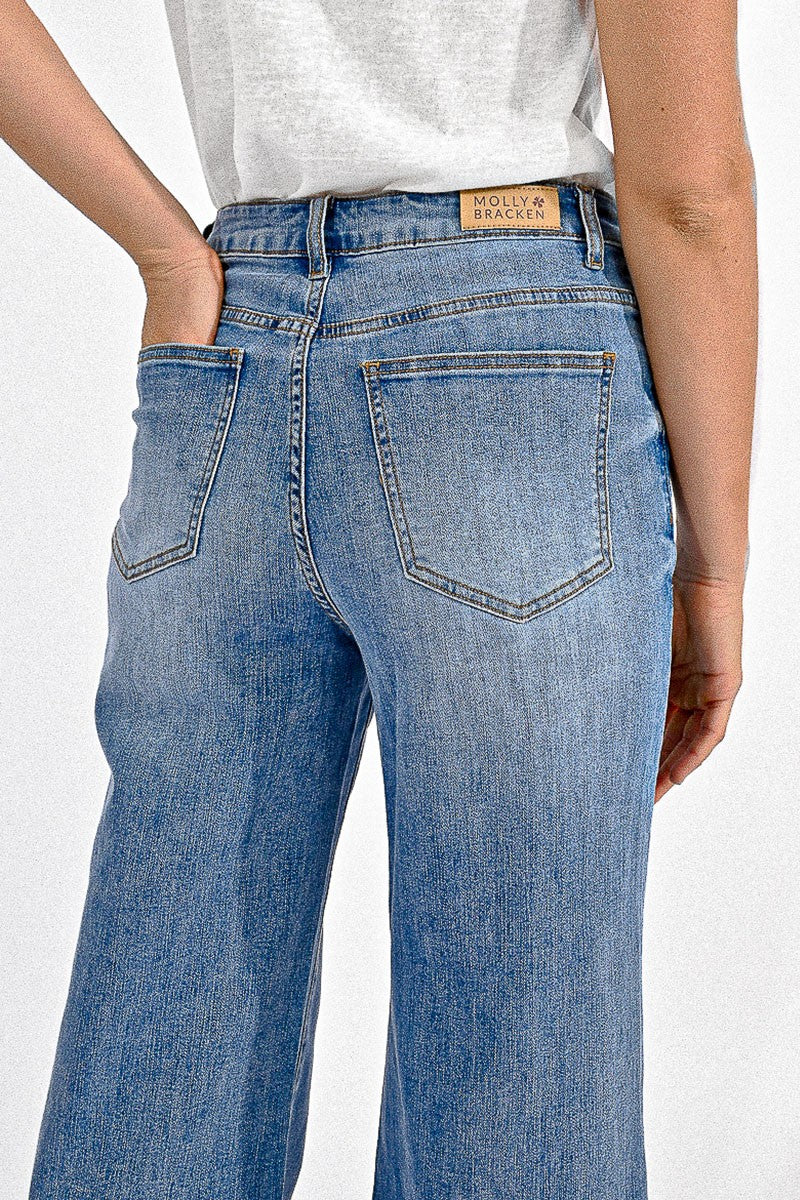 Molly Bracken High Waisted Wide-Leg Jeans - Denim Blue