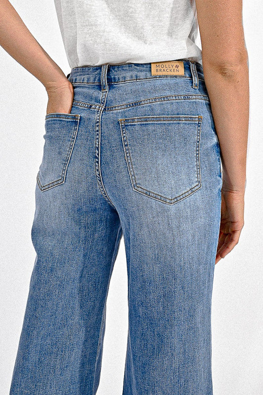 Molly Bracken High Waisted Wide-Leg Jeans - Denim Blue