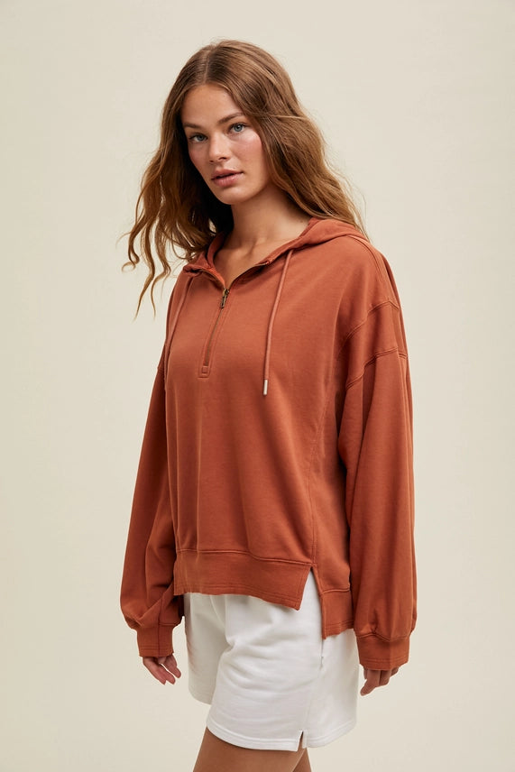 Wishlist Half-Zip Hooded Pullover - Rust