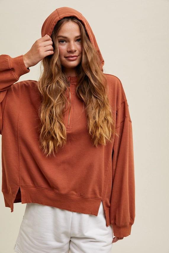 Wishlist Half-Zip Hooded Pullover - Rust